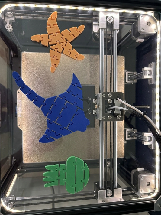 Kit de Animais Marinhos Articulados 3D – Brinquedos Flexíveis e Sensoriais (Estrela do Mar, Raia e Medusa)