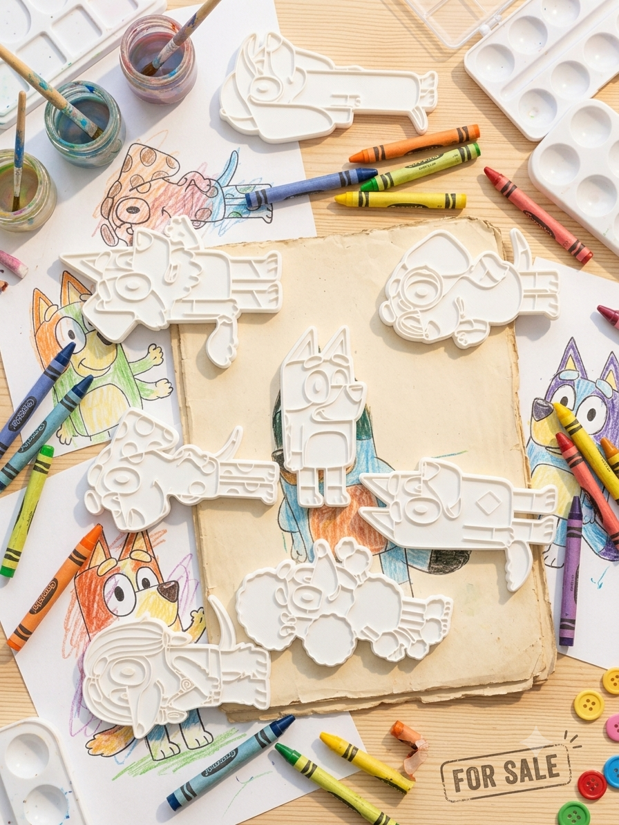 Kit Plaquinhas 3D para Colorir - Turma da Bluey (7 Peças)