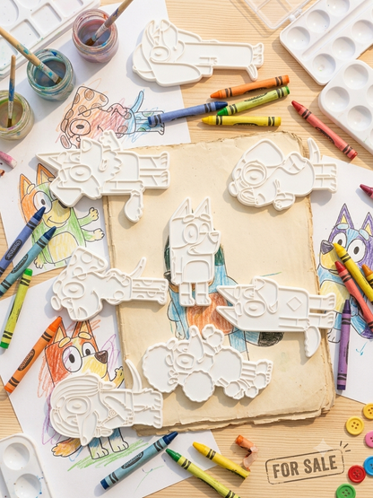 Kit Plaquinhas 3D para Colorir - Turma da Bluey (7 Peças)