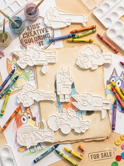 Kit Plaquinhas 3D para Colorir - Turma da Bluey (7 Peças)