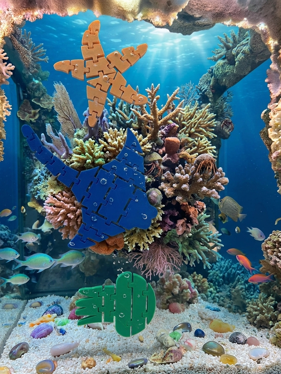 Kit de Animais Marinhos Articulados 3D – Brinquedos Flexíveis e Sensoriais (Estrela do Mar, Raia e Medusa)