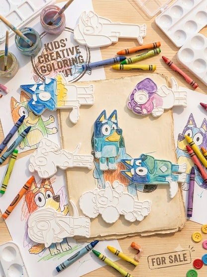 Kit Plaquinhas 3D para Colorir - Turma da Bluey (7 Peças)