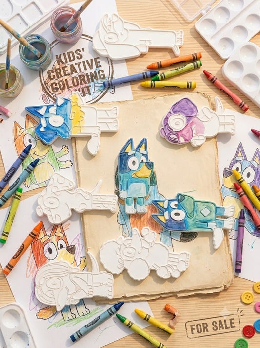 Kit Plaquinhas 3D para Colorir - Turma da Bluey (7 Peças)